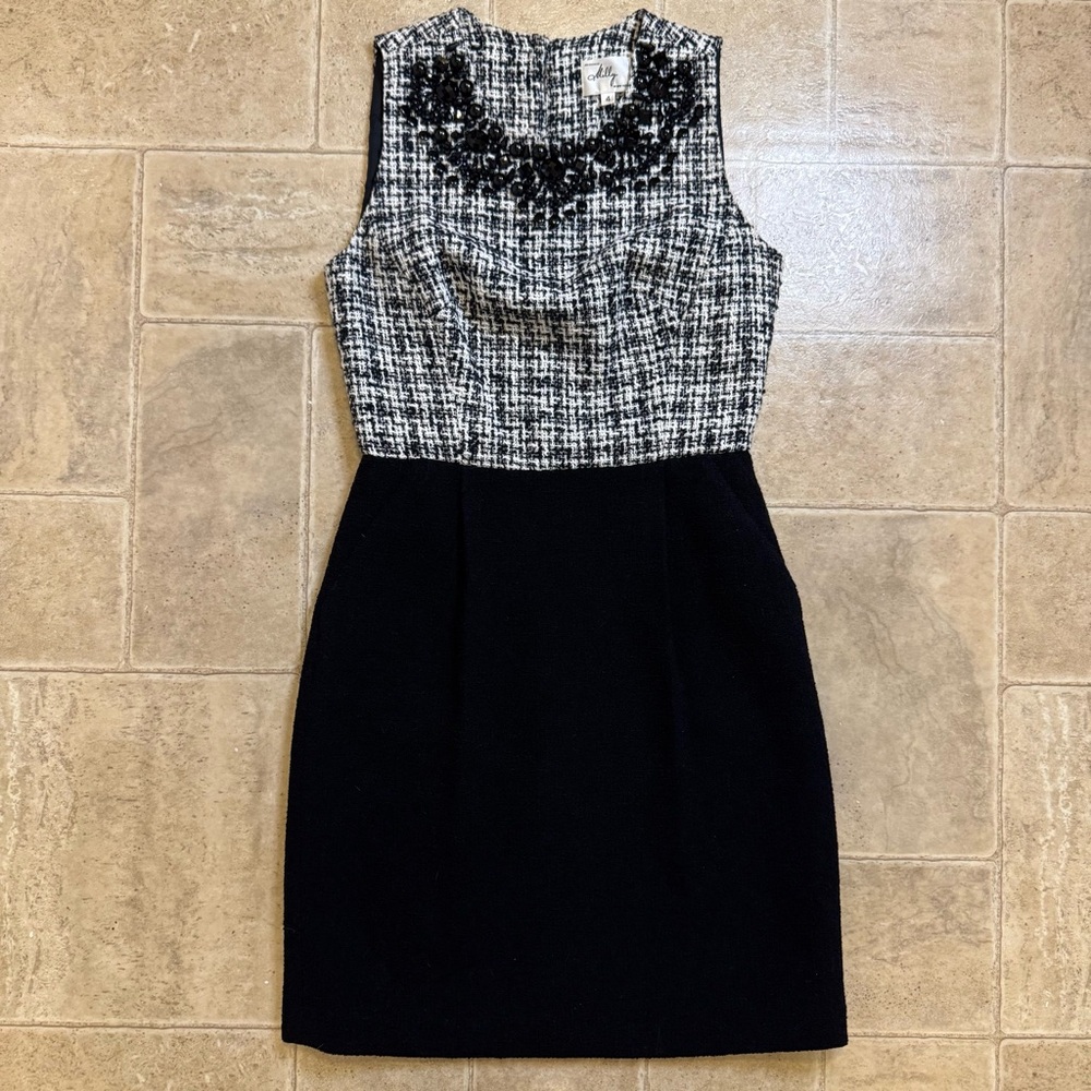 Milly of New York cotton wool tweed embellished sophisticated dress size 4